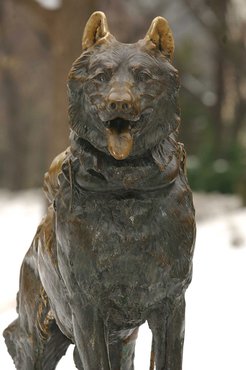 Balto és a hős szánhúzók szobra.