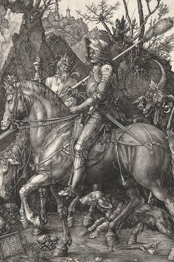 Albrecht Dürer: Lovag, halál és az ördög című képén is valószínűsíthetően hovawart szerepel.