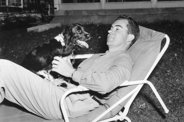 Richard Nixon ölében amerikai cocker spániel kutyájával, Checkers-el